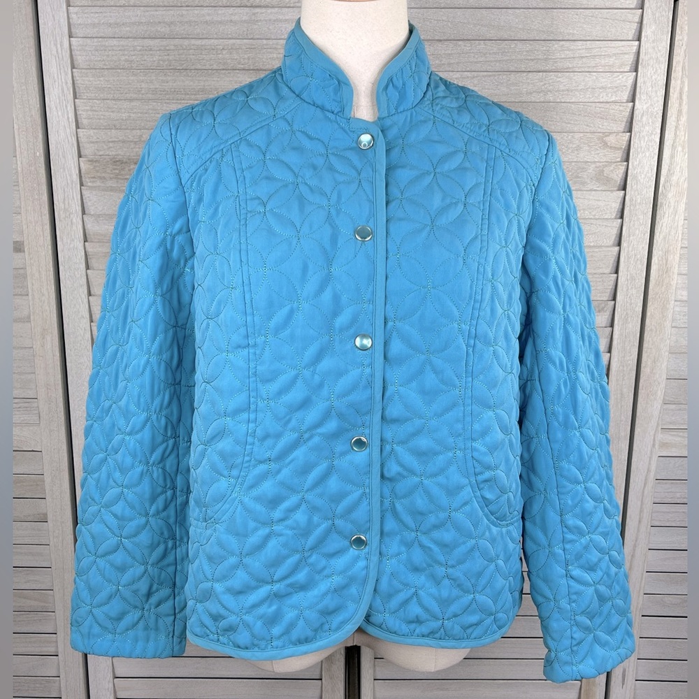 RQT (Petite)-Turquoise Quilted Jacket Snap Front Women's-Medium